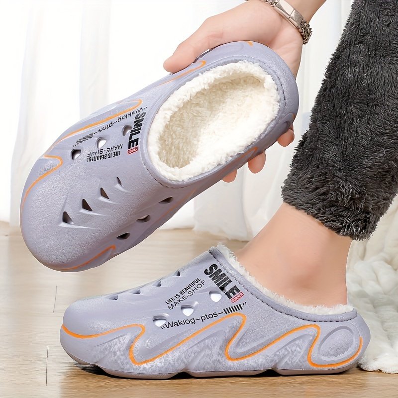 Men's Winter Clogs with Fleece Lining - Warm, High Quality, Non-Slip EVA Sole, Black & Orange Design, Indoor/Outdoor Use, Large Size Options, Indoor Footwear | Casual Slipon | Durable Traction Footwear - Image 10
