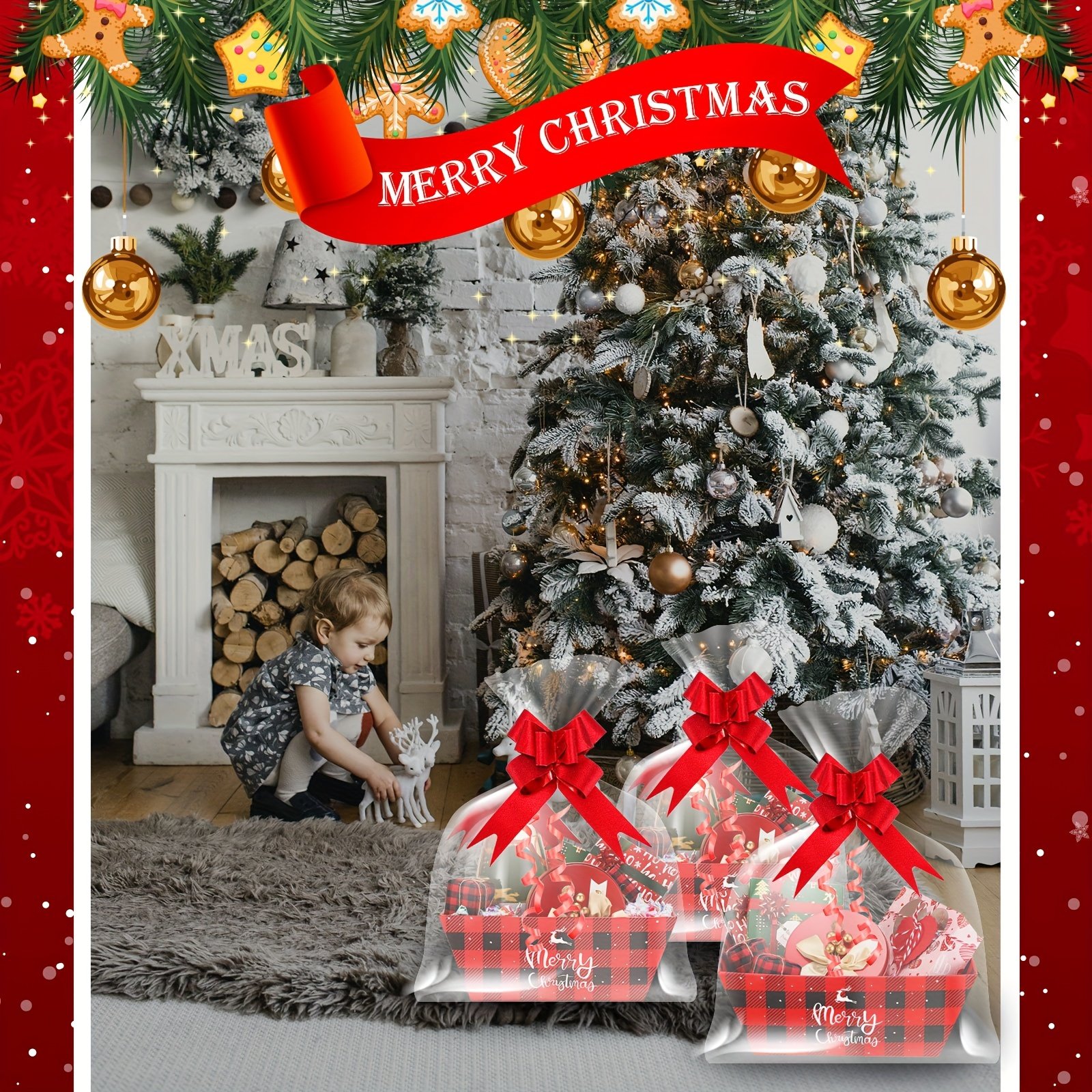 36pcs Bulk Christmas Gift Basket Set - Sturdy Cardboard Baskets with Red Buffalo Plaid & Pull Bows (12 Baskets + 12 Bows) Large Holiday Boxes for Xmas Stocking Stuffers, Party Favors, Corporate Gifts - Easy Assembly - Image 5