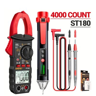 [Clamp Multimeter] 4000 Counts ST180 Clamp Multimeter Kit | Current Meter, Test Pen, Flashlight, Buzzer, Measuring Current, Voltage, Capacitance, Resistance, NVC Detection, Diode Continuity, Duty Cycle (AC Current) - Does Not Support DC