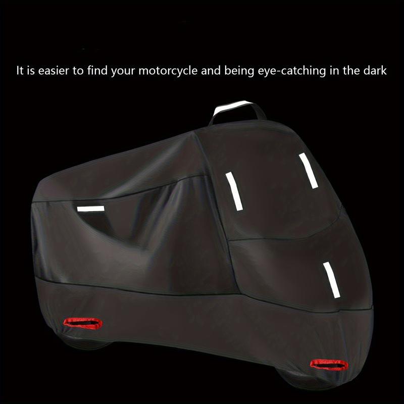 Heavy-Duty Oxford Motorcycle Cover - All-Weather Protection, UV Resistant Reflective Safety Edges, Fits Most Bikes, Durable Black Storage Tarpaulin, Windproof & Rainproof Design with Reinforced Stitching for Enthusiasts, Motorcycle Cover Big