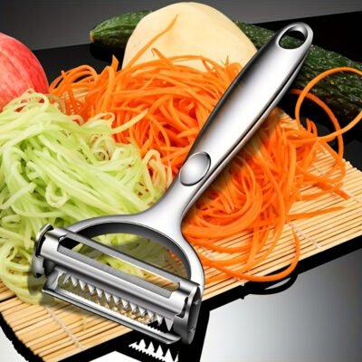 1pc Stainless Steel Multifunctional Vegetable Peeler & Cutter – Sharp Blades for Slicing, Grating, and Julienning – Perfect for Fruits, Potatoes, Carrots, and More – Essential Kitchen Tool for Indoor and Outdoor Use, Outdoor Cooking Gear | Ergonomic Handle | Durable Kitchen Item, Vegetable Slicer And Chopper