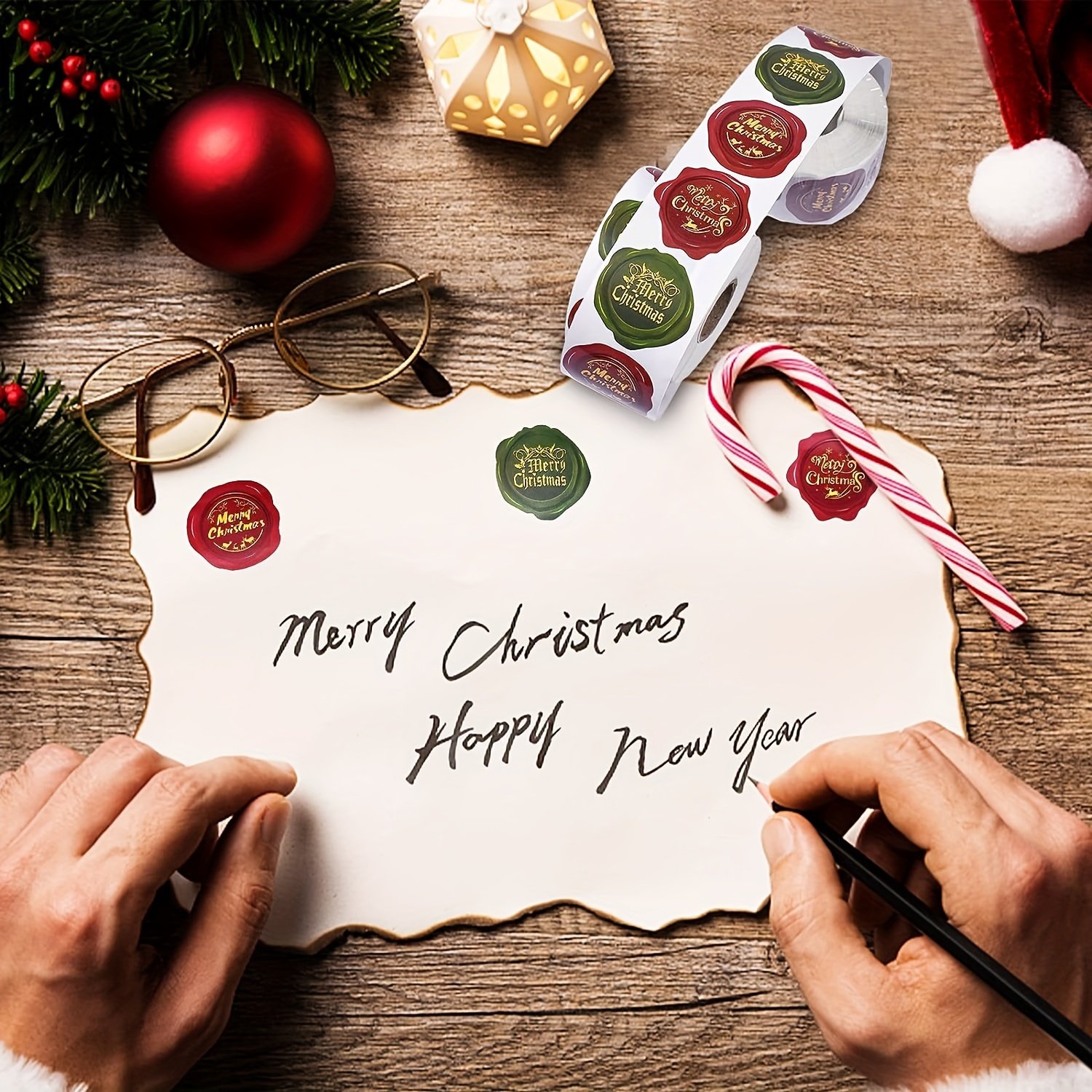 500pcs Christmas Sticker Roll - "Merry Christmas" Labels, Suitable for Greeting Cards, Envelope Seals, Gift Wrapping, and Holiday Decorations, Perfect for Christmas Rolls, Christma Wrapping Paper And Tag, Christma Gift Tag With String, Christma Gift Tag Green, Christma Tag With String, Christmas Gift Tag, Thank You Sticker, Christmas Decoration, Christmas Wrapping Accessories - Image 4