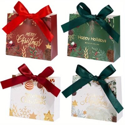 36pcs Creative New Christmas Theme Party Gift Box Packaging, 4.53×1.77 x3.94in Small Bowknot Favor Bags, Holiday Souvenir and Decoration Set