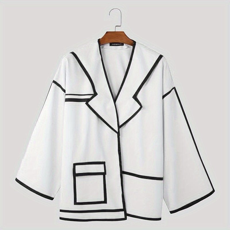 INCERUN Men'S Lightweight Blazer - Loose Fit Jacket with Notched Lapel, Open Front Closure, Non-Stretch Fabric for Formal & Casual Events - Spring/Fall Outerwear in / - Preppy Streetwear Coat, Spring Fashion, Geometric Pattern, Structured Design