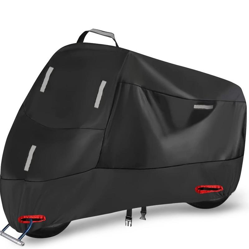 Heavy-Duty Oxford Motorcycle Cover - All-Weather Protection, UV Resistant Reflective Safety Edges, Fits Most Bikes, Durable Black Storage Tarpaulin, Windproof & Rainproof Design with Reinforced Stitching for Enthusiasts, Motorcycle Cover Big