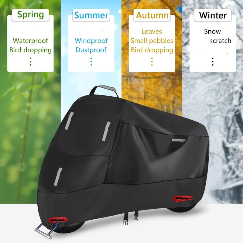 Heavy-Duty Oxford Motorcycle Cover - All-Weather Protection, UV Resistant Reflective Safety Edges, Fits Most Bikes, Durable Black Storage Tarpaulin, Windproof & Rainproof Design with Reinforced Stitching for Enthusiasts, Motorcycle Cover Big