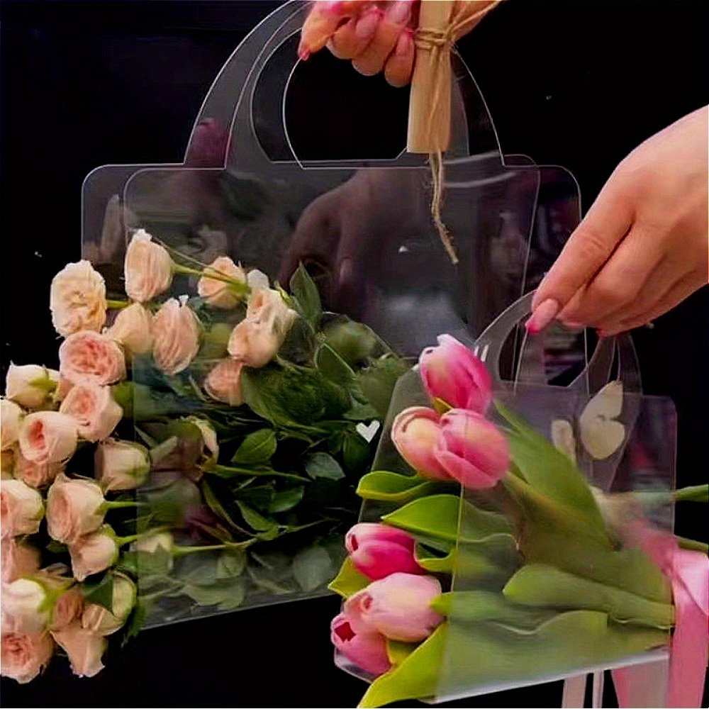Set of 2, Clear And Simple Flower Packaging Bags with Handles for Weddings, Easy to Carry - Image 6