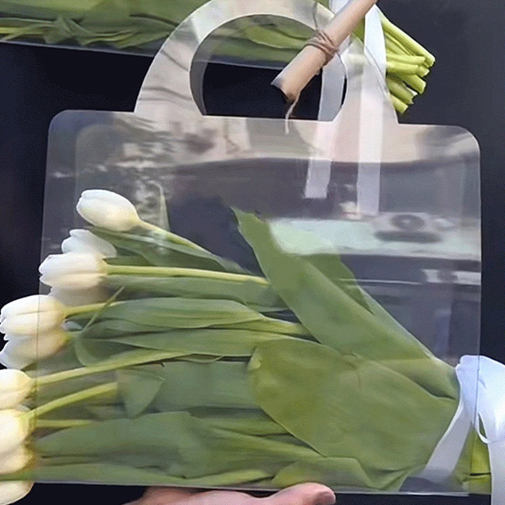 Set of 2, Clear And Simple Flower Packaging Bags with Handles for Weddings, Easy to Carry - Image 2