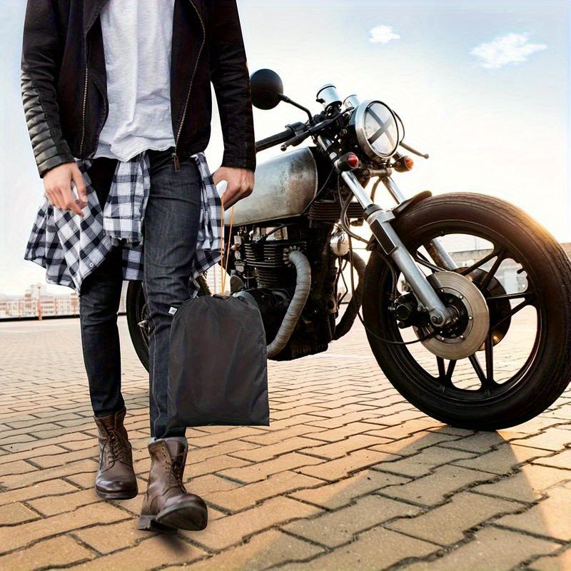 Heavy-Duty Oxford Motorcycle Cover - All-Weather Protection, UV Resistant Reflective Safety Edges, Fits Most Bikes, Durable Black Storage Tarpaulin, Windproof & Rainproof Design with Reinforced Stitching for Enthusiasts, Motorcycle Cover Big