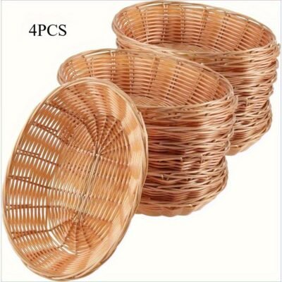 4pcs oval baskets, medium kitchen gift baskets, Christmas gifts, ornaments display, storage of bread, fruits, vegetables, baskets., Shelf Baskets