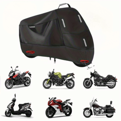 Heavy-Duty Oxford Motorcycle Cover - All-Weather Protection, UV Resistant Reflective Safety Edges, Fits Most Bikes, Durable Black Storage Tarpaulin, Windproof & Rainproof Design with Reinforced Stitching for Enthusiasts, Motorcycle Cover Big