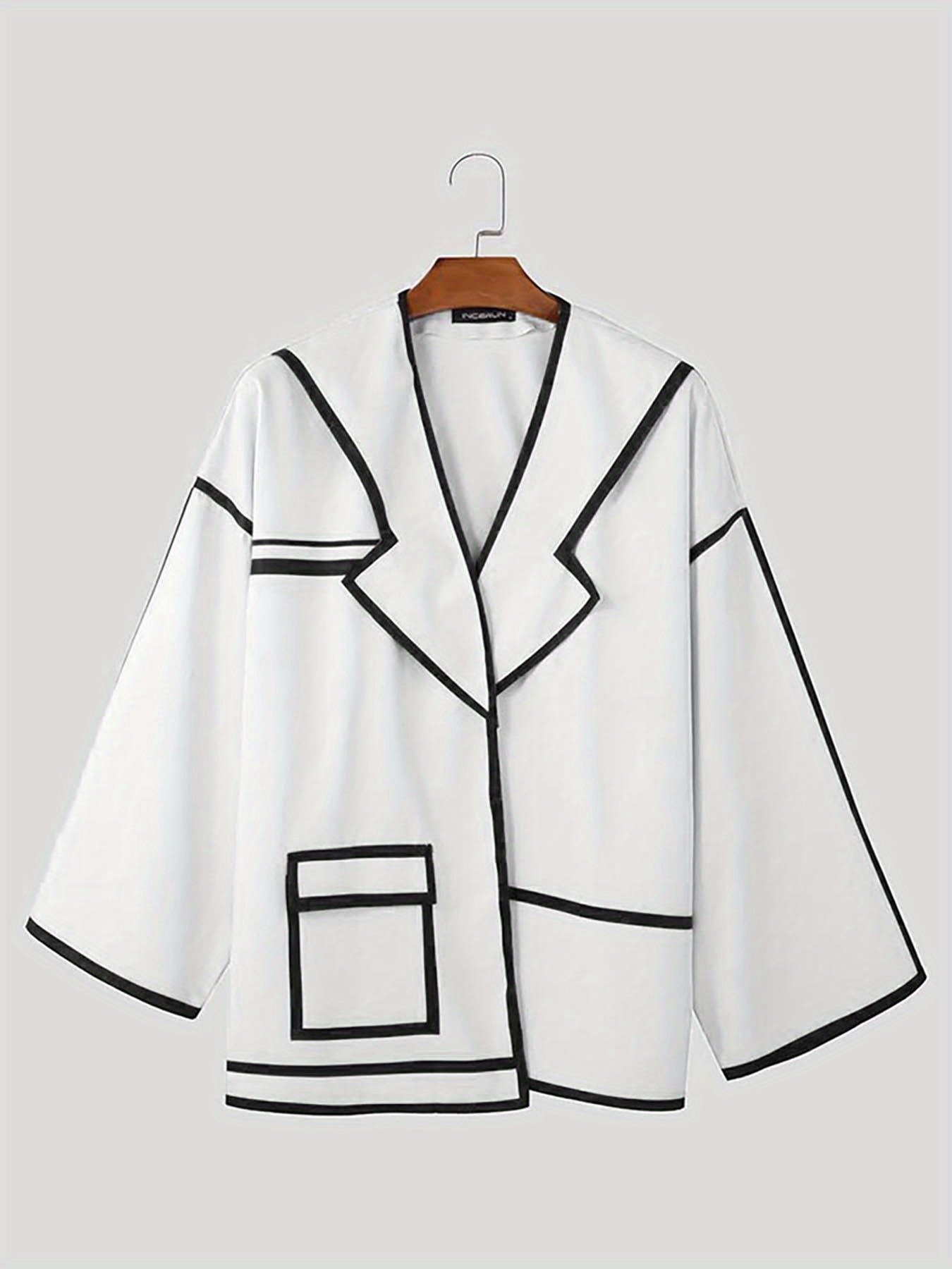 INCERUN Men'S Lightweight Blazer - Loose Fit Jacket with Notched Lapel, Open Front Closure, Non-Stretch Fabric for Formal & Casual Events - Spring/Fall Outerwear in / - Preppy Streetwear Coat, Spring Fashion, Geometric Pattern, Structured Design - Image 4