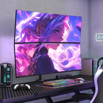 Heavy-Duty Dual Vertical Monitor Arm with 32.2" Extended Pole - Supports Two 49" Ultrawide Screens, 44 lbs per Screen, Ergonomic Height Adjustment, Swivel/Tilt/Rotate Arms, Space-Saving Desk Mount for Large Dual Monitor Setup (VESA 75/100, Compatible with Gaming & Office) - Black, Adjustable Ergonomic Monitor Stand, Triple Screen Monitor for Laptop, Triple Monitor Mount, Workspace Organization, Taller Monitor Stand, Sturdy Construction, Highquality Materials, Durable Arms, Monitor