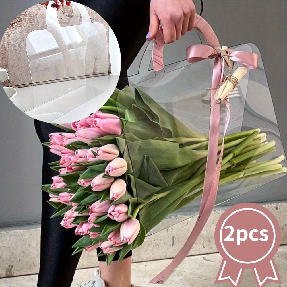 Set of 2, Clear And Simple Flower Packaging Bags with Handles for Weddings, Easy to Carry - Image 9