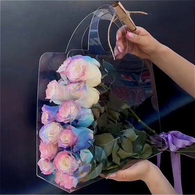 Set of 2, Clear And Simple Flower Packaging Bags with Handles for Weddings, Easy to Carry