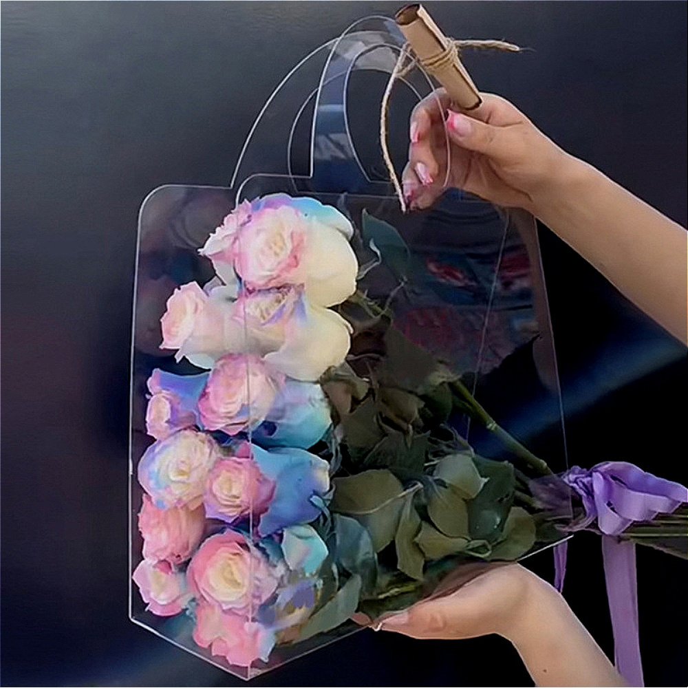 Set of 2, Clear And Simple Flower Packaging Bags with Handles for Weddings, Easy to Carry