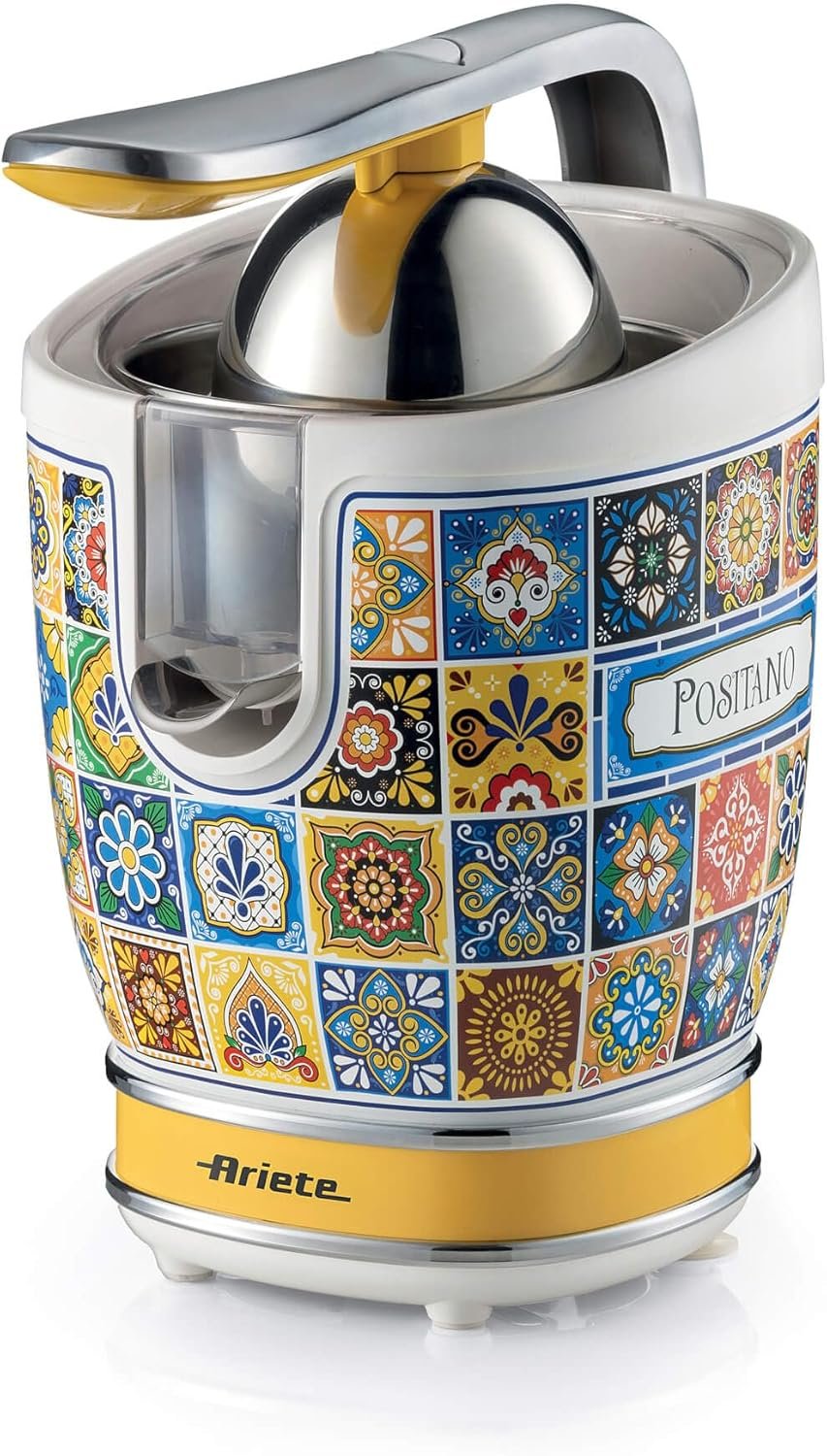 Sheemy's Ariete 413 Positano Citrus Juicer, Electric Citrus Juicer with Lever, 2 Cones for Large and Small Fruits, Drip Spout, Silent Motor, Professional Squeezing, Metal Body