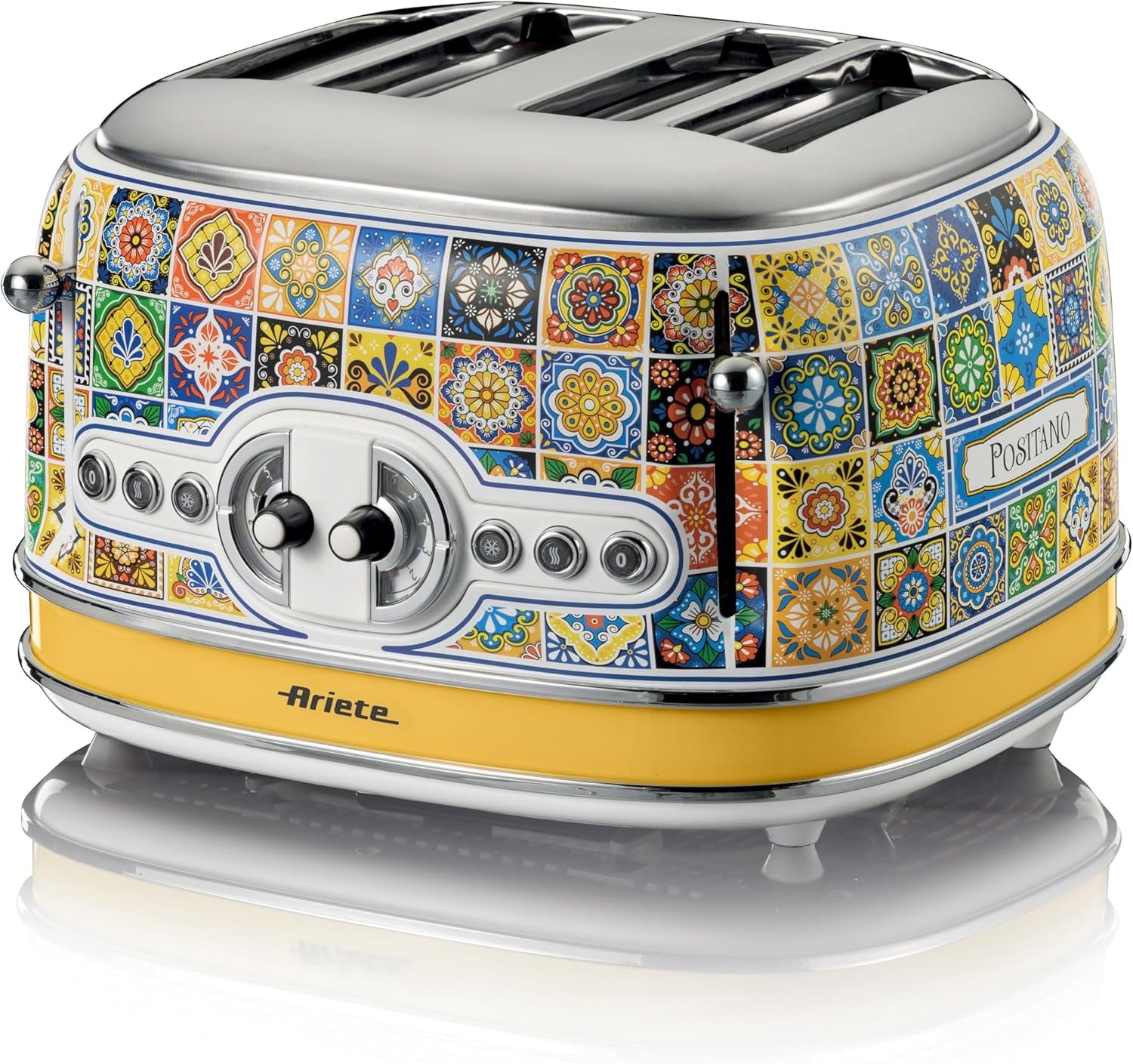 Sheemy's Ariete 156 Positano Toaster, 1630W, 4 Slices, 6 Levels of Gilding, Crumb Tray, Defrost Function, Automatic Ejection, Without Tongs