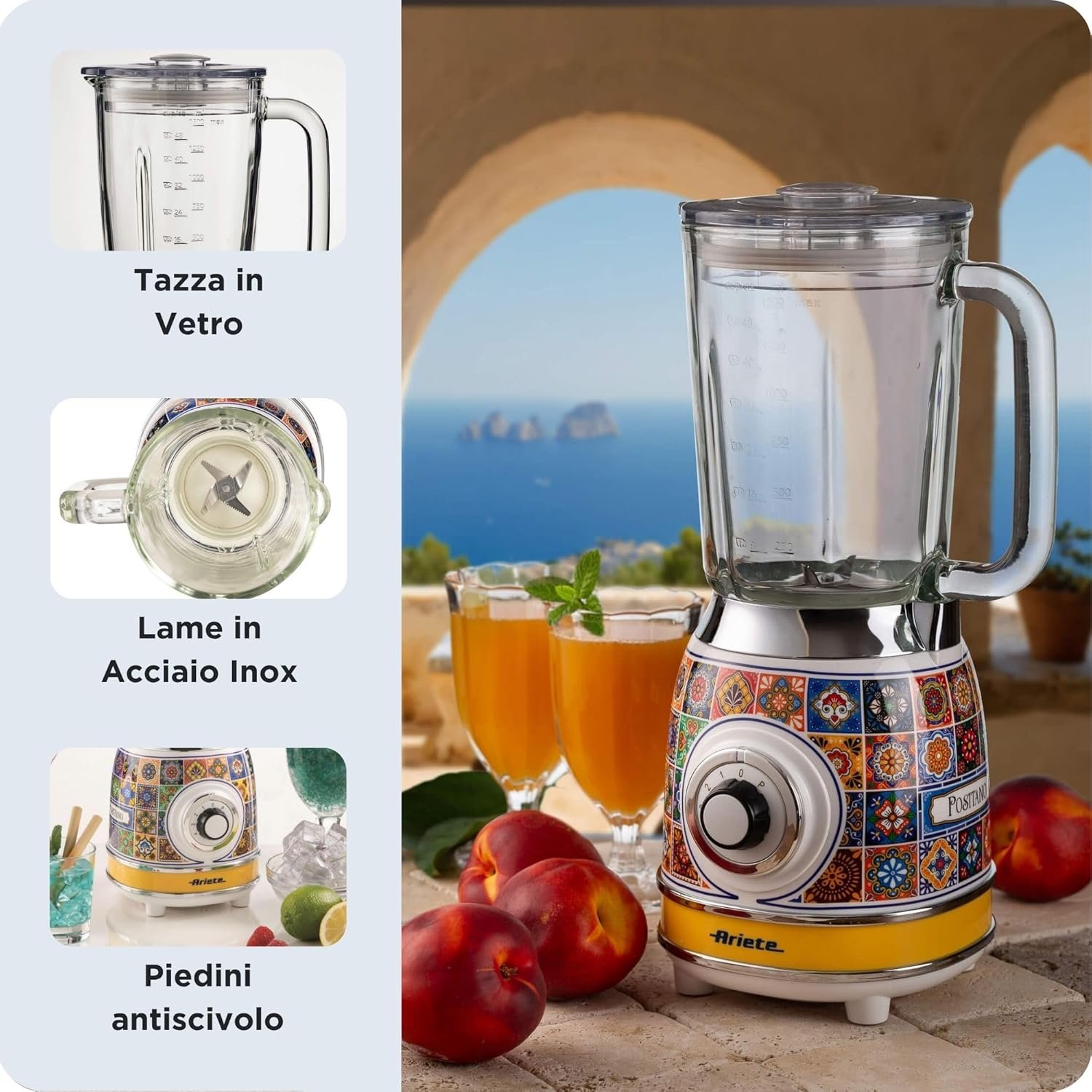 Sheemy's Ariete 583 Positano Blender with 1.5 Litre Glass Cup, 4 Stainless Steel Blades, 4 Speeds + Pulse, 1000 Watt - Image 2