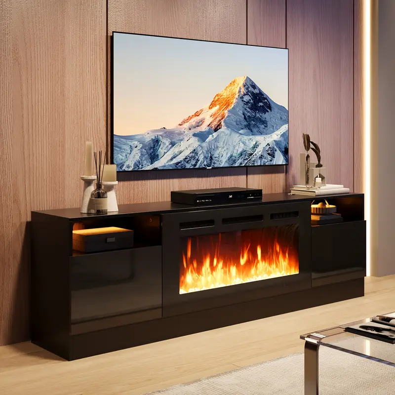70" Fireplace TV Stand With 36" Electric Fireplace, LED Light Entertainment Center & Storage Cabinet For TVs Up To 80", Black - Image 5