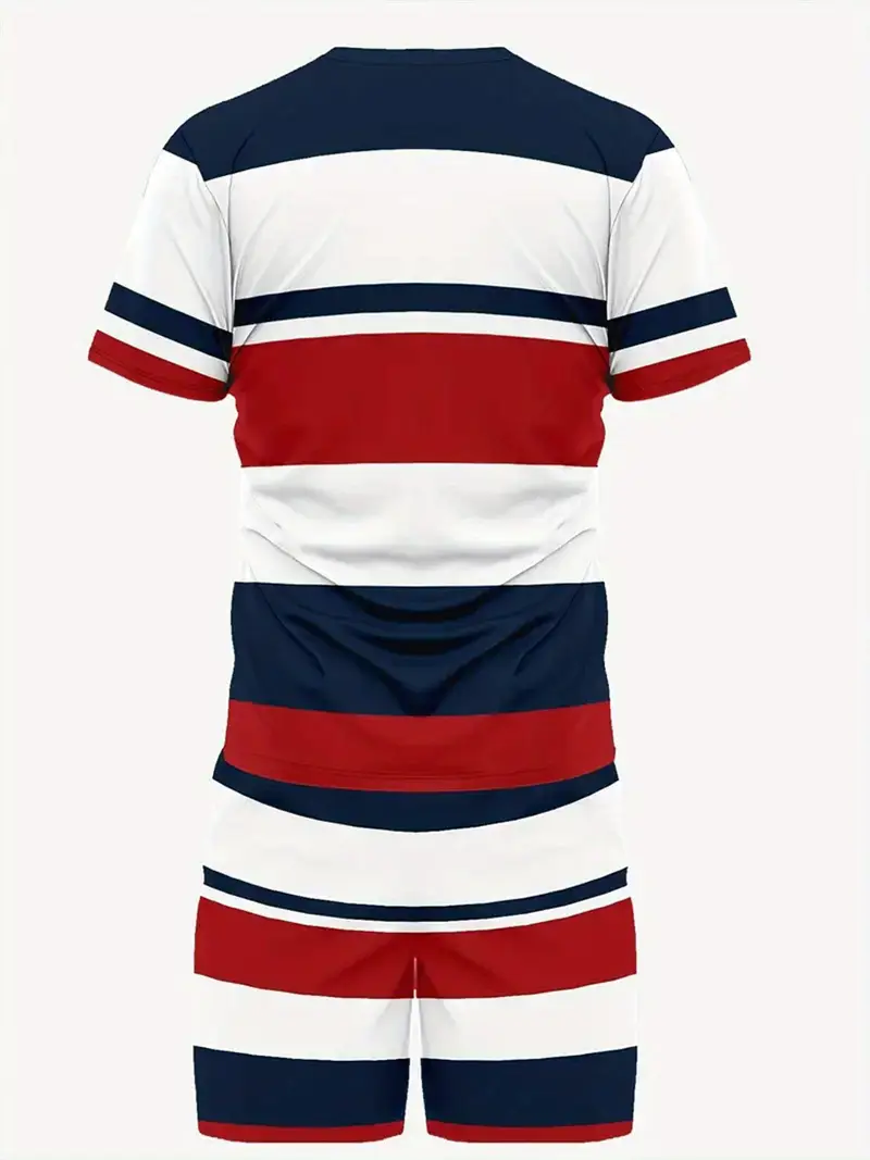 Summer outdoor street fashion Men's 3D striped print T-shirt daily casual Men's sports shorts T-shirt drawstring shorts Men's suit - Image 4