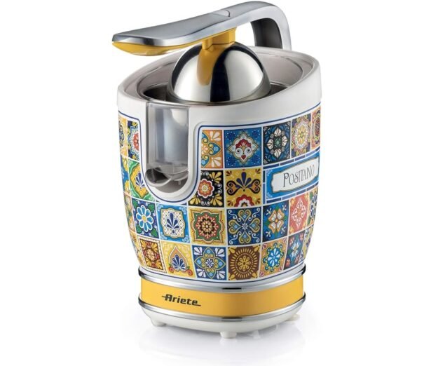 Sheemy's Ariete 413 Positano Citrus Juicer, Electric Citrus Juicer with Lever, 2 Cones for Large and Small Fruits, Drip Spout, Silent Motor, Professional Squeezing, Metal Body