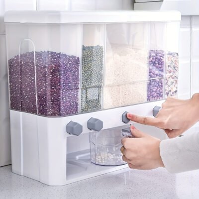 PMMJ Airtight Dry Food Storage Containers with Measuring Cup – Space-Saving Square Design, Clear Pantry Organization for Cereal, Rice, Nuts, Beans, Snacks & Coffee Beans – Durable Plastic, Hand Wash Only, Kitchen Storage Solution | Modern Kitchenware | Reusable Container