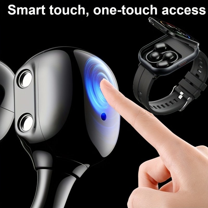 AI Voice Assistant High-Definition Touch Screen - Clip-On 2-in-1 Wireless Earphones Smartwatch, Multifunctional Smart Watch, Sedentary Reminder/Music Control - Image 3