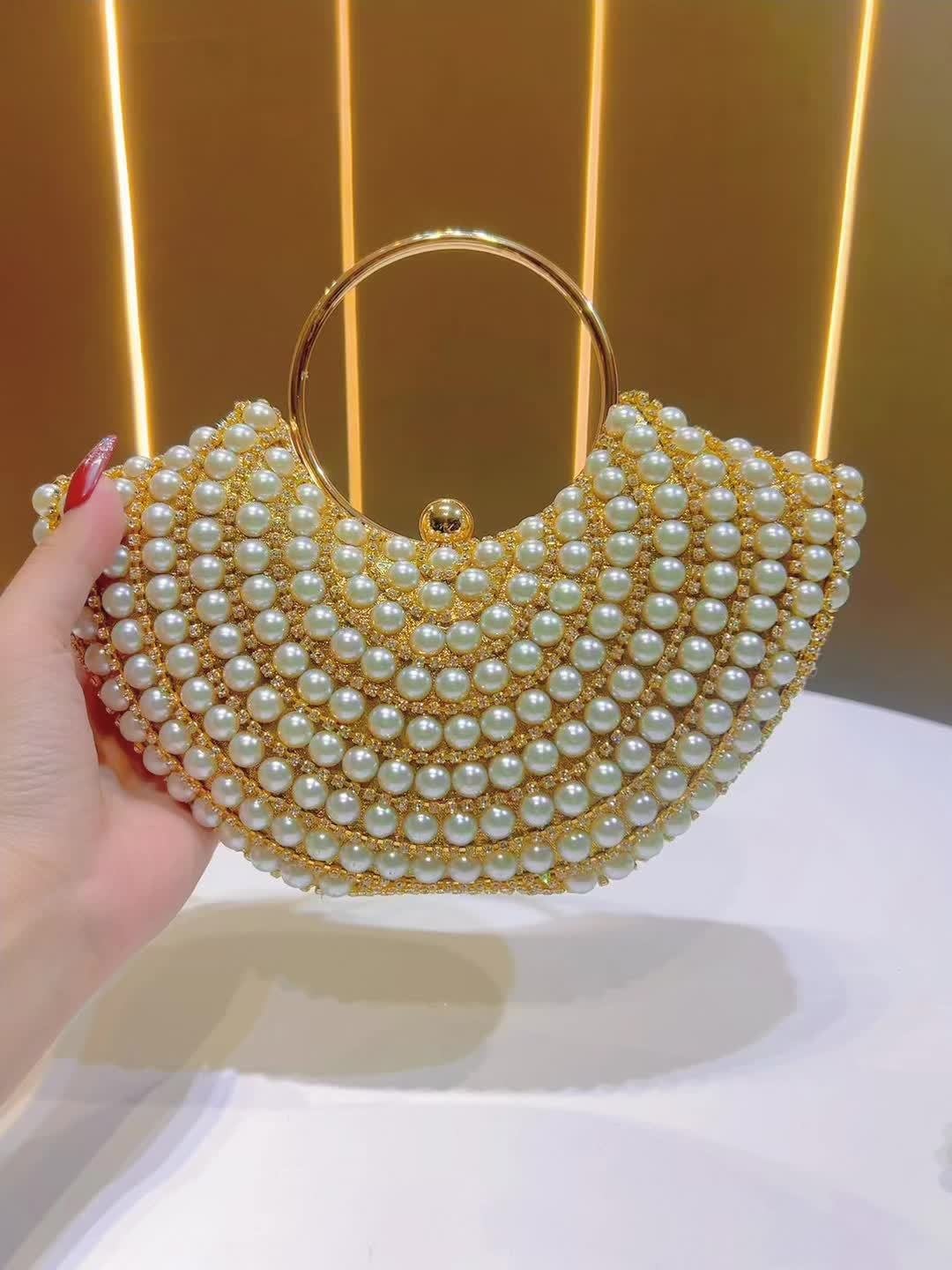 Elegant Women'S Pearl-Embellished Crossbody Bag with Detachable Shoulder Strap - Golden-Tone Metallic Strap, Beaded Detail, Versatile for Weddings, Daily Outings & Formal Events - Perfect Gift for Her, Wedding Accessory, Sophisticated Style, Pearl Embellishments - Image 7