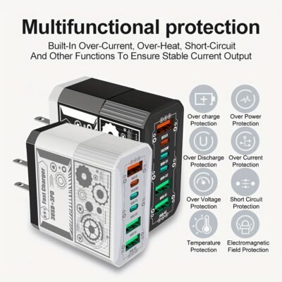 3USB + 3PD Total 40W Mobile Phone Fast Charging Adapter, US Plug 6 Ports Charger QC3.0 Fast Charging for iPhone for Samsung Travel Charger Wall Charger, Multidevice Charging, Spacesaving Charger, Compact Charger, Efficient Charging Technology, Sturdy