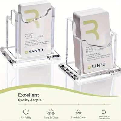 1-Slot Vertical Acrylic Business Card Holder Stand – Sleek Modern Design, High-Quality Crystal Clear Acrylic for Home & Office Desk, Exhibition Displays – Professional Organizer for Men & Women, Business Card Holder Display, Desk Accessory, Sturdy Construction, Corporate Setup