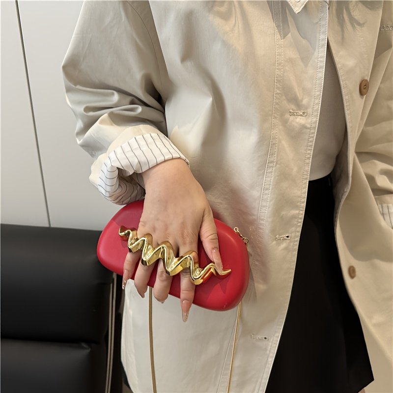 Women's Elegant Handbag Clutch Purse with Golden-Tone Snake Chain Strap - Multi-Way Crossbody/Handheld, Acrylic Shell & Buckle Closure, White/Golden/Coffee Brown/Black - Wedding, Party, Gala Accessory - Luxury Hand Carry Shoulder - Image 2