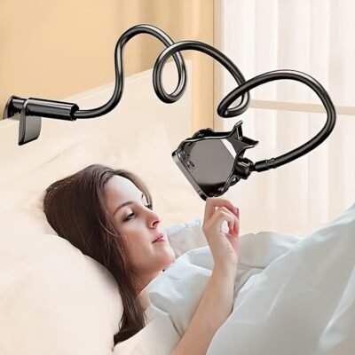 360° Rotating Bedside Phone Holder – Adjustable Angle, Ergonomic Design for Comfortable Use in Bed, White, Bedside Phone Holder, Bedtime Entertainment, Modern Accessory, Durable Plastic