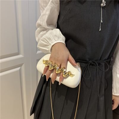 Women’s Elegant Handbag Clutch Purse with Golden-Tone Snake Chain Strap – Multi-Way Crossbody/Handheld, Acrylic Shell & Buckle Closure, White/Golden/Coffee Brown/Black – Wedding, Party, Gala Accessory – Luxury Hand Carry Shoulder