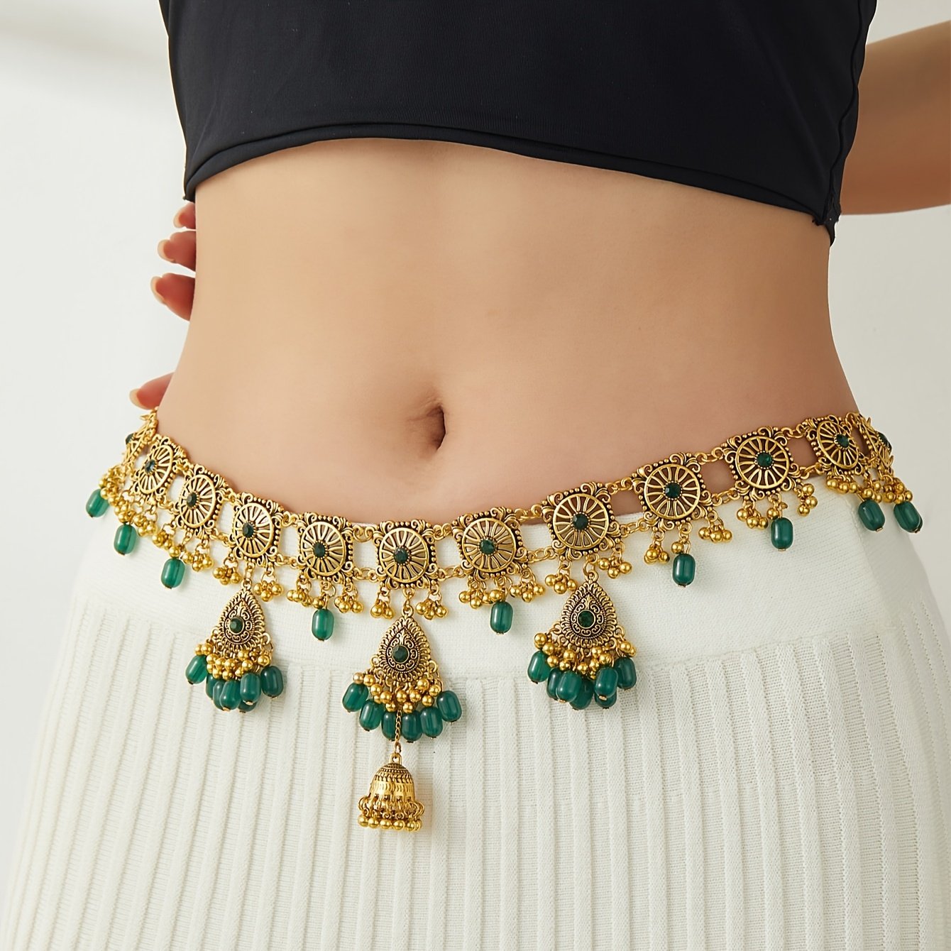 [Bohemian Chic Tassel Chain] Elegant Multi-Colored Tassel Waist Chain with Golden Accents | Bohemian Chic Zinc Alloy Jewelry for Daily Wear, Stage Performances & Festivals - Festival Accessory, Stage Performance Accessory, Layered Tassel Design, Festival Jewelry