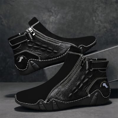 [Handmade Boots] Large Size Men’s Boots | Zippered Slip-on Upper 38-48 Octopus Mid-top Rubber Sole Handmade Outdoor Boot Casual Walking Shoes