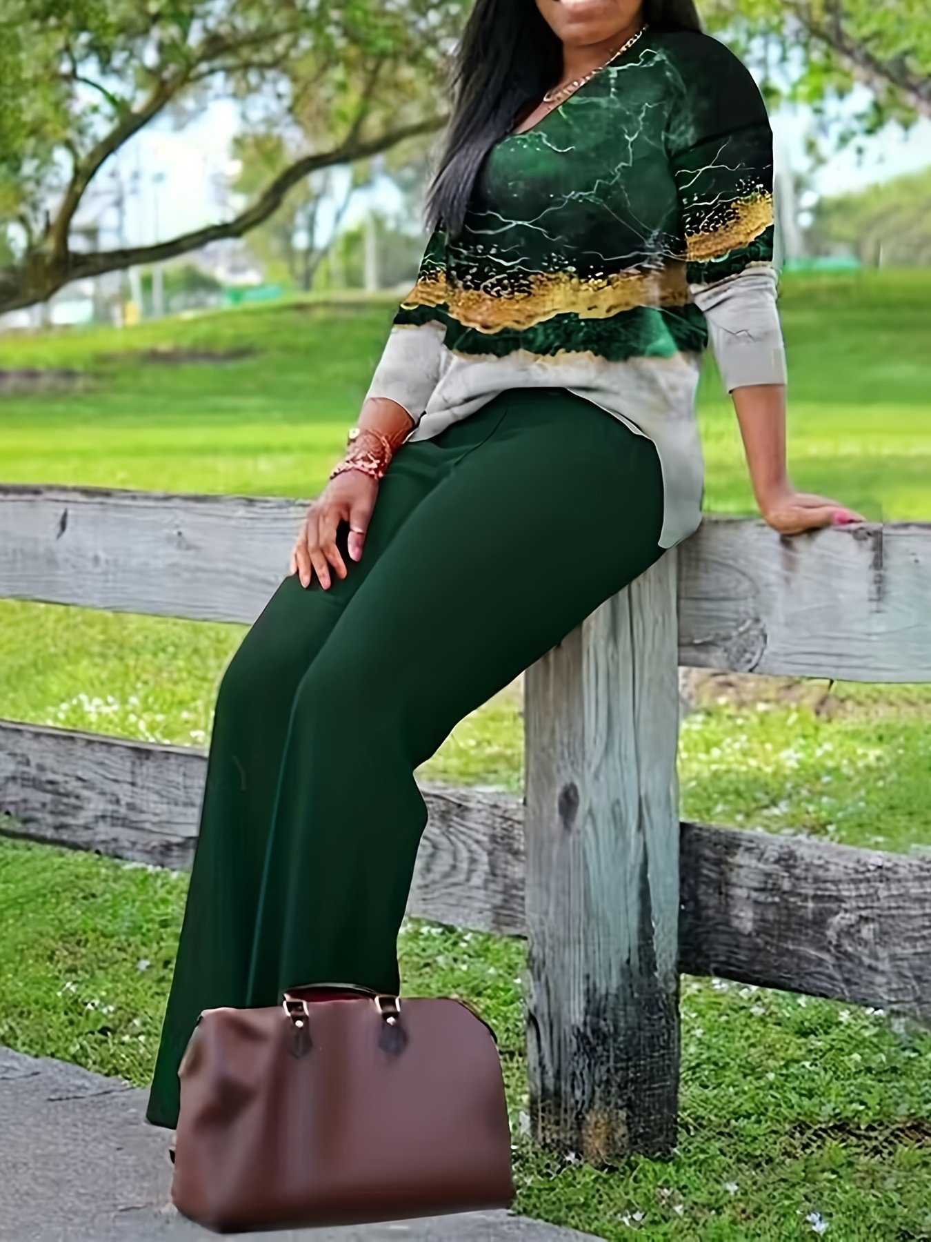 Stylish Women's Casual Print Long Sleeve and Pants 2pcs Set Perfect for Daily Outdoors - Image 5