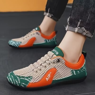 Men’s Slip-On Casual Shoes – Breathable Mesh Upper, Non-Slip TPU Sole, Lightweight Sneakers for Gym, Office, Everyday – All-Season Comfort Shoes in Orange/Gray/Black & White – Ideal Gift for Men, Gym Footwear, Sporty Design, Comfortable Insole, Versatile Footwear, Office Professionals, Lowtop Design, Durable Construction, Supportive Footwear