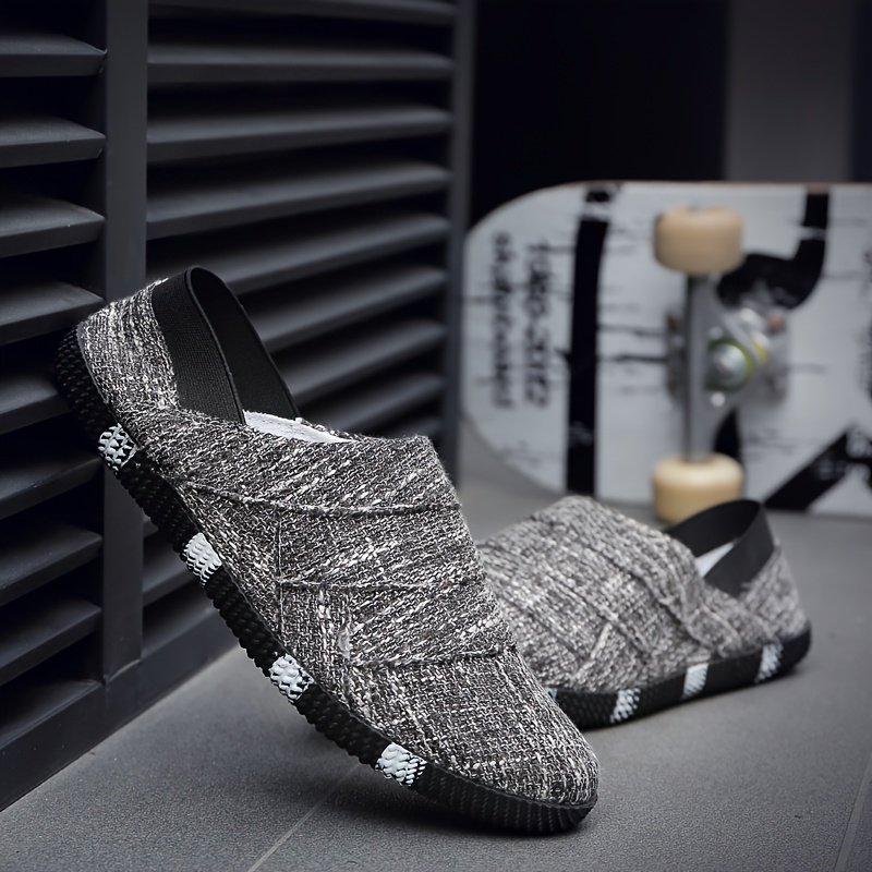 Men'S Vintage Canvas Slip-On Shoes - Casual White Espadrille with Black Sole, Round Toe, Low-Top Design for Spring & Summer, Hiking & Outdoor, Daily Wear, Casual Attire | Lowtop Shoes | Fabric Upper - Image 2