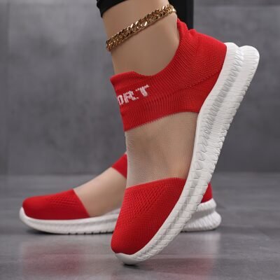 Women’s Slip-On Sneakers – Breathable Lightweight Shoes with Non-Slip Phylon Sole, Slip-On Design for Gym, Running, Everyday – Red/, Multi-Color Options (EU 35-44 / US Women’s 3-9) – All-Season Casual Sneakers, Ladies Sneakers, Mary Jane Style, Breathable Material