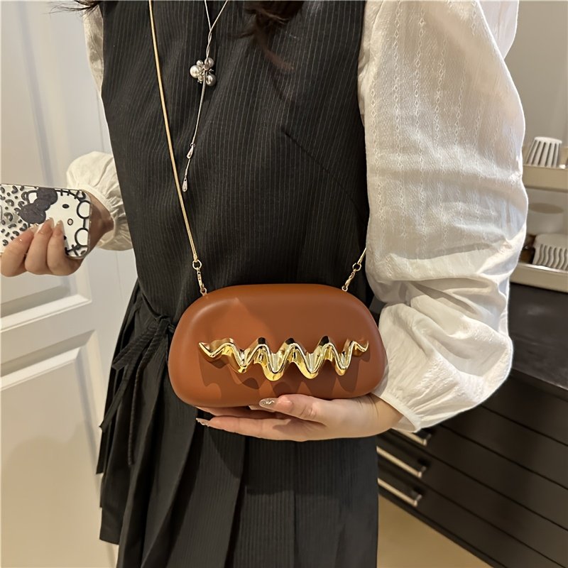 Women's Elegant Handbag Clutch Purse with Golden-Tone Snake Chain Strap - Multi-Way Crossbody/Handheld, Acrylic Shell & Buckle Closure, White/Golden/Coffee Brown/Black - Wedding, Party, Gala Accessory - Luxury Hand Carry Shoulder - Image 4