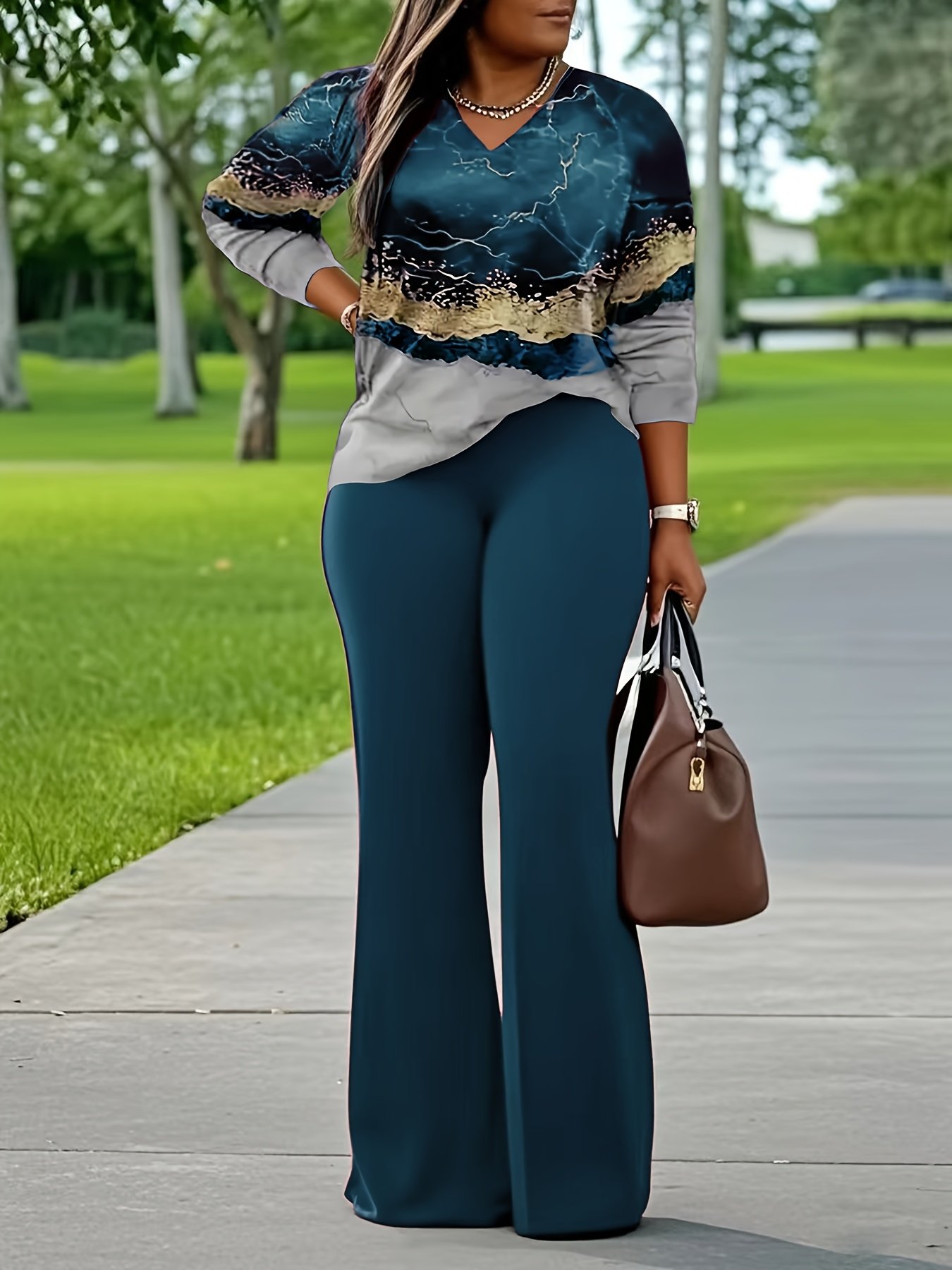 Stylish Women's Casual Print Long Sleeve and Pants 2pcs Set Perfect for Daily Outdoors - Image 3