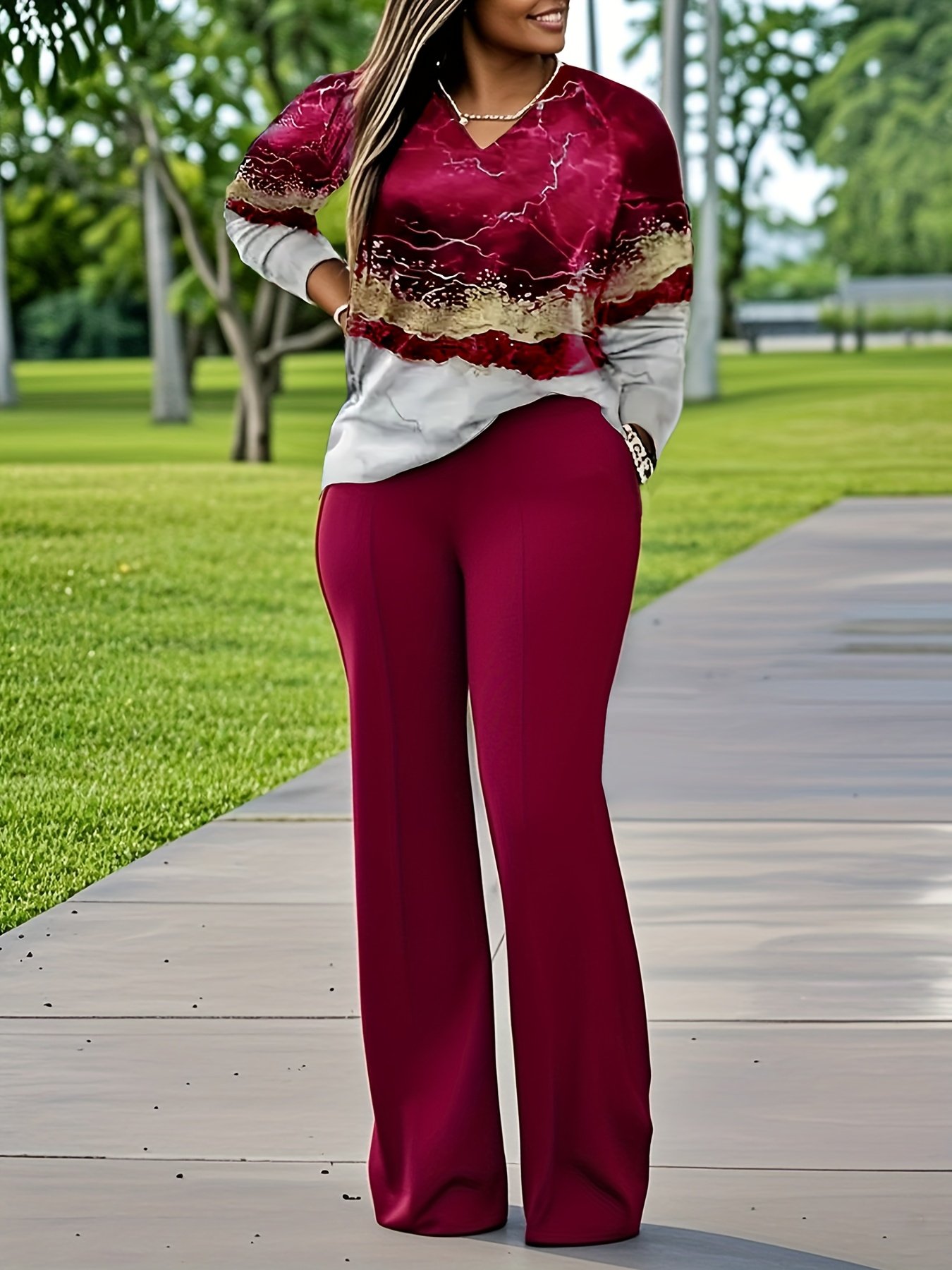 Stylish Women's Casual Print Long Sleeve and Pants 2pcs Set Perfect for Daily Outdoors - Image 6