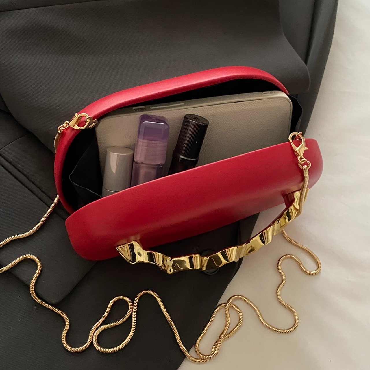 Women's Elegant Handbag Clutch Purse with Golden-Tone Snake Chain Strap - Multi-Way Crossbody/Handheld, Acrylic Shell & Buckle Closure, White/Golden/Coffee Brown/Black - Wedding, Party, Gala Accessory - Luxury Hand Carry Shoulder - Image 8