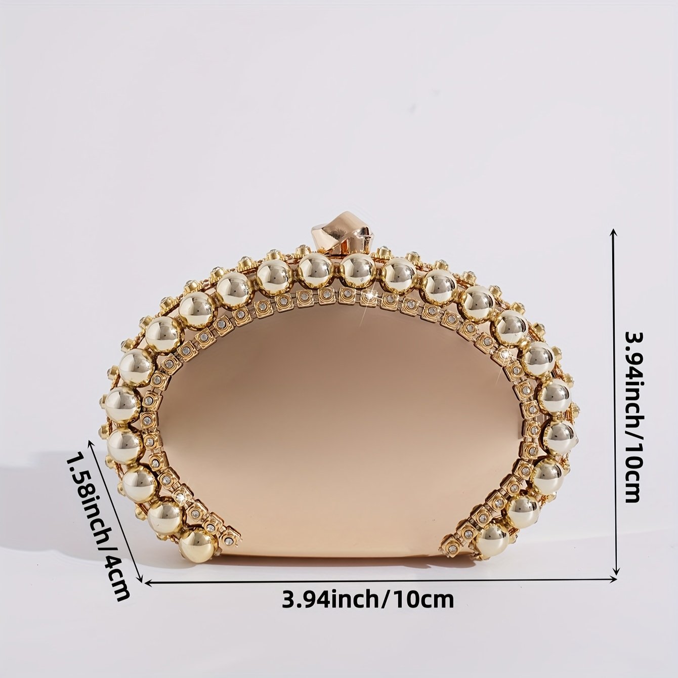 Elegant Golden Glitter Oval Clutch with & Bead Embellishments – Stylish Evening Bag for Parties, Proms, and Formal Events – Acrylic Material, Polyester Lining, Secure Clasp Closure - Image 3