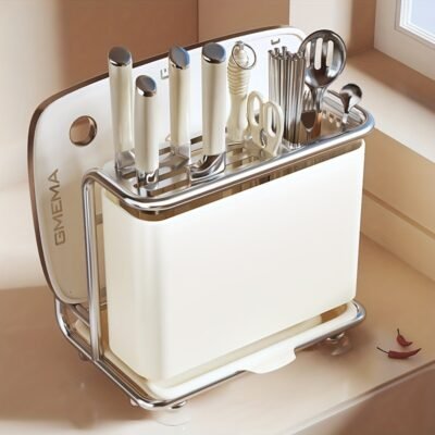 Knife organizer, multifunctional countertop kitchen storage rack, used for storing knives, cutting boards, forks, with drainage tray, durable and space saving kitchen storage design, Kitchen Knife Storage, Utensil Holder for Kitchen Counter, Kitchen Storage And Organization, Knife Organizer Rack, Kitchen Organizer, Countertop Organizer, Cutting Board Storage, Functional Storage, Compact Design, Longlasting Storage, Durable Construction, Knife Rack, Kitchen Caddy, Home Cooks,