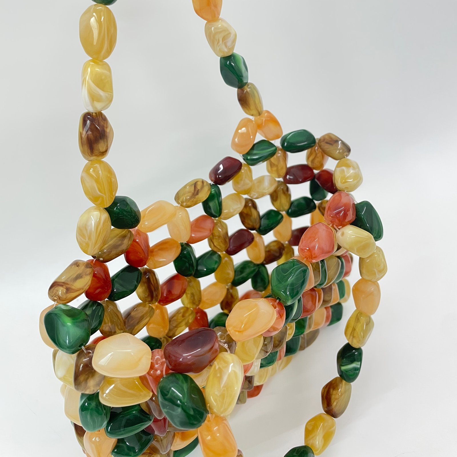 Women'S Vintage Beaded Handbag - Elegant Open Top Purse with Beads in Green, Brown, Golden, Black, White, - Lightweight Acrylic Clutch for Wedding, Party, Everyday - No Closure Needed, Easy-Clean Maintenance, Party Accessory, Retro Aesthetic, Durable Construction, Fashion Accessory, Bridal Accessory, Beaded Bag, Beaded Purse - Image 5