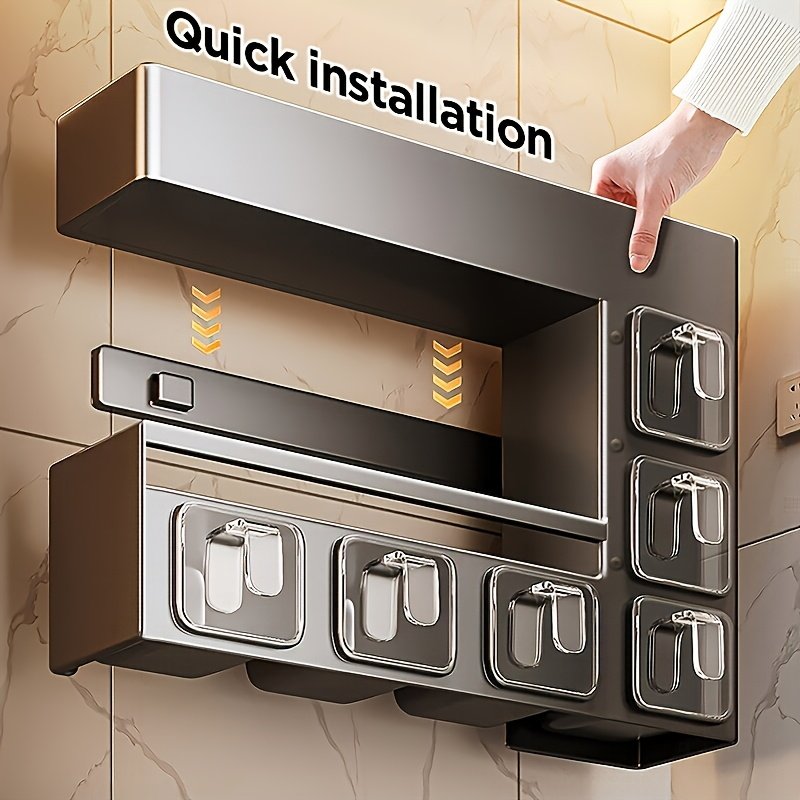 JOYBOS Wall-Mounted Metal Spice Rack with 6 Seasoning Boxes - Space-Saving Kitchen Organizer for Bottles, Jars, and Containers, Durable PET Material, Easy Installation, Modern Design for Contemporary Kitchens, Spice Racks - Image 3