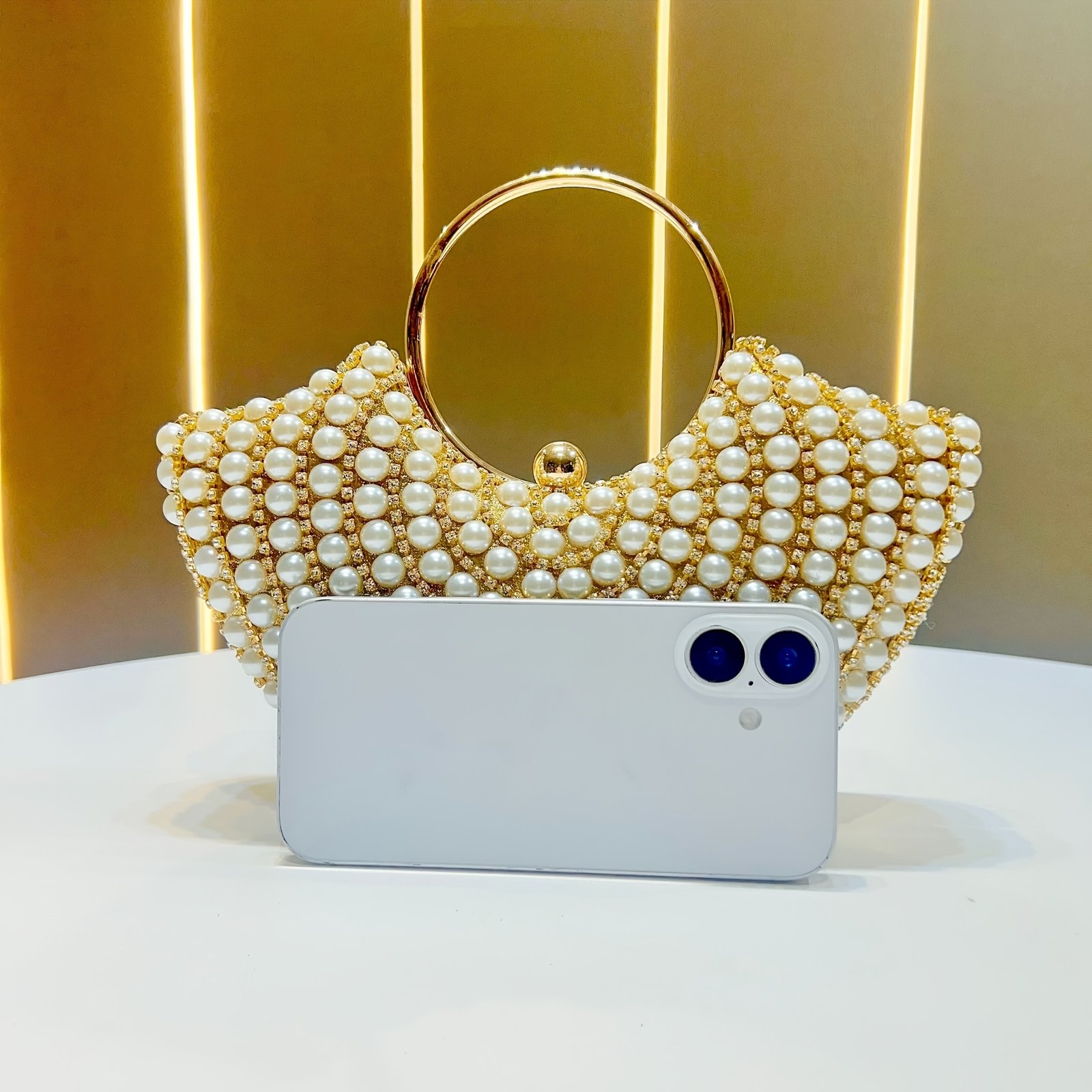 Elegant Women'S Pearl-Embellished Crossbody Bag with Detachable Shoulder Strap - Golden-Tone Metallic Strap, Beaded Detail, Versatile for Weddings, Daily Outings & Formal Events - Perfect Gift for Her, Wedding Accessory, Sophisticated Style, Pearl Embellishments - Image 5