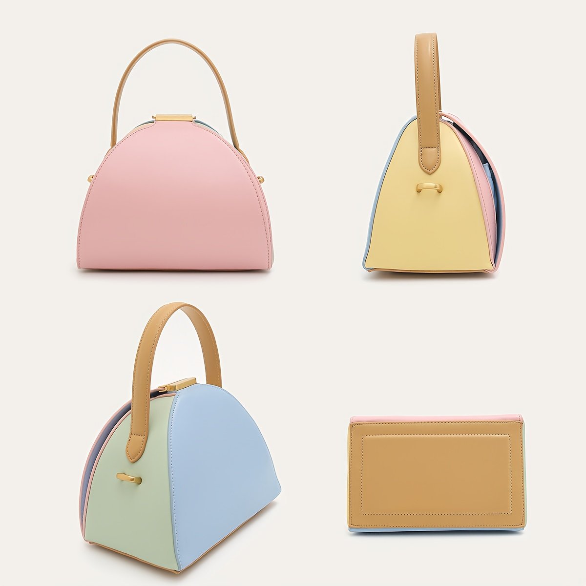 CEZIRA Women's Minimalist Elegant PU Vegan Crossbody Bag with Adjustable Long Strap & Top Handle, Squeeze Lock Closure, Box Shape Design - White & Pink, Versatile for Daily Commute, Work, Casual Outings, Crossbody Purse, Sleek Handbag, Travel Accessory, Modern Style, Highquality Finish, Compact Purse, Stylish Ladies - Image 3